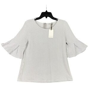 Green Envelope Top Seersucker Boutique Romantic Bell Sleeve Cottagecore Made USA